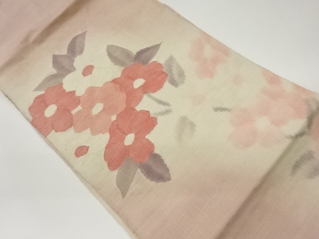 手織り紬草花模様織出し名古屋帯